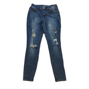 Maurices Denim Skinny Jeans ~ Sz M ~ Blue ~ High Rise ~ 28" Inseam ~ Distressed